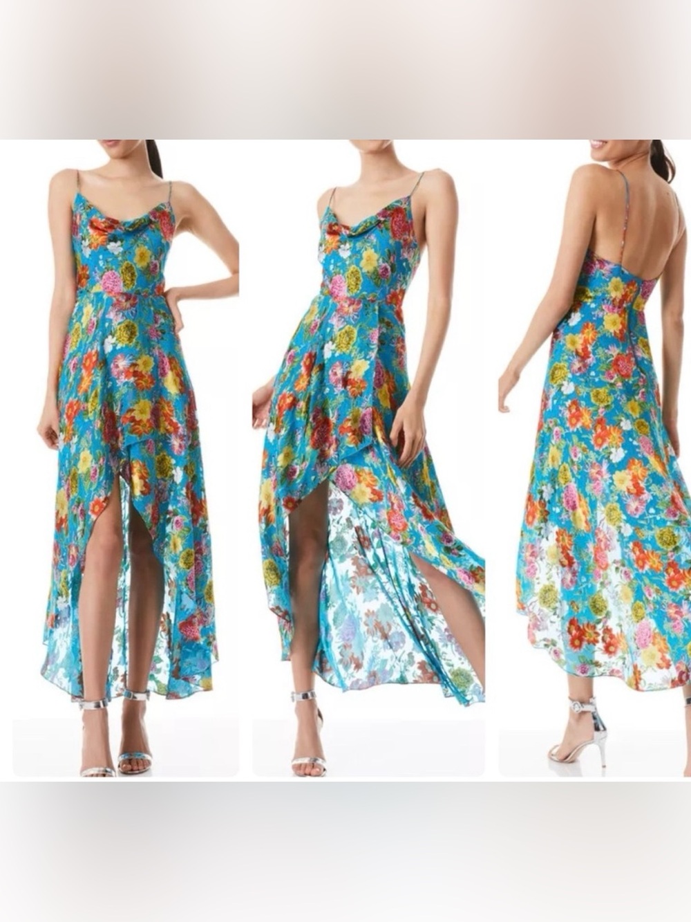 Alice + Olivia Christina Turquoise Floral High-Low Slip Dress size 2 GUC